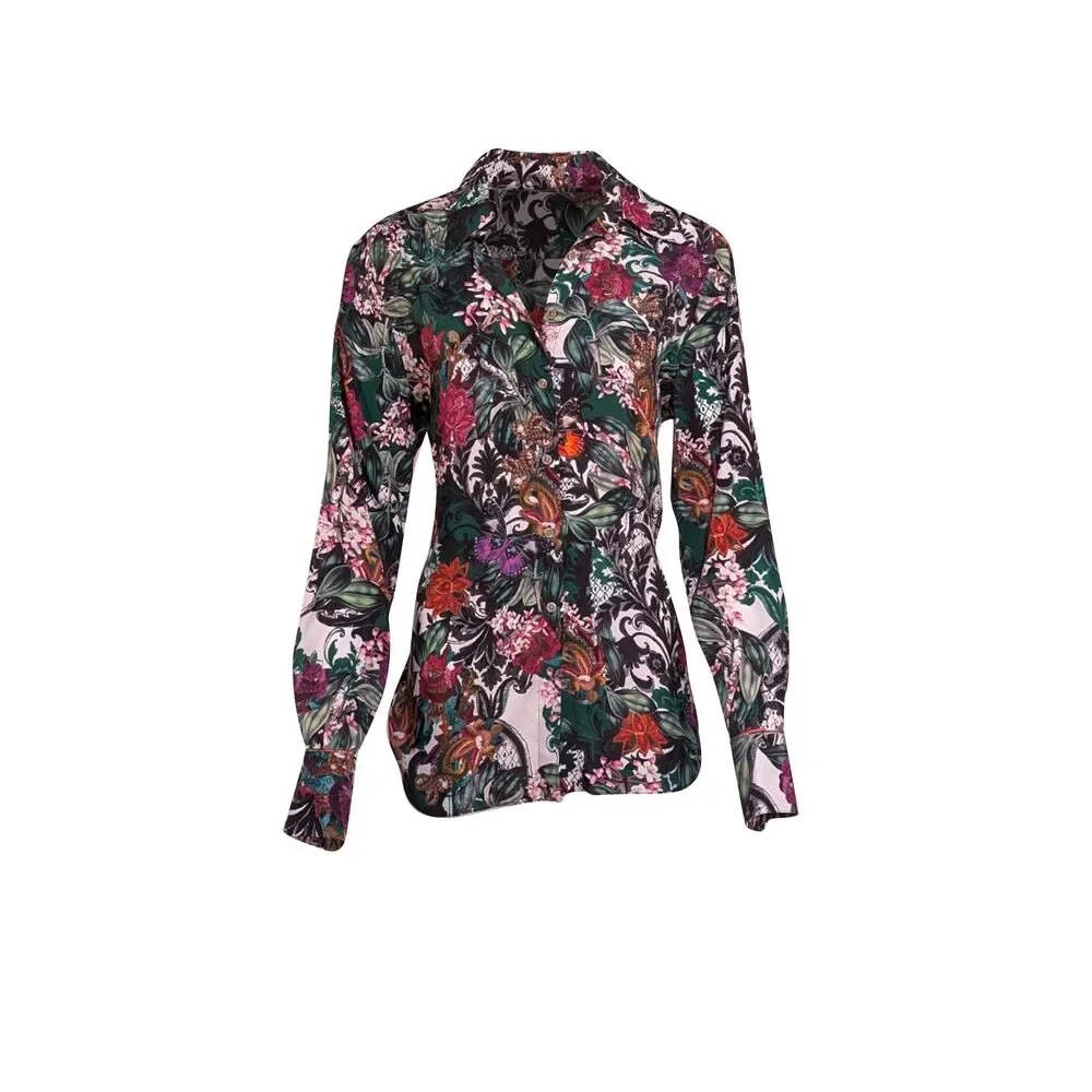 Robert Graham - Green & Multicolor Floral & Butterfly Print Button Front Blouse - Picture 1 of 3